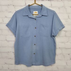 C&C California Blue Short Sleeve Button Up Top